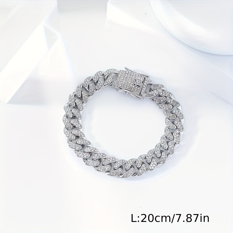 Luxurious Rhinestone Cuban Link Bracelet Unisex