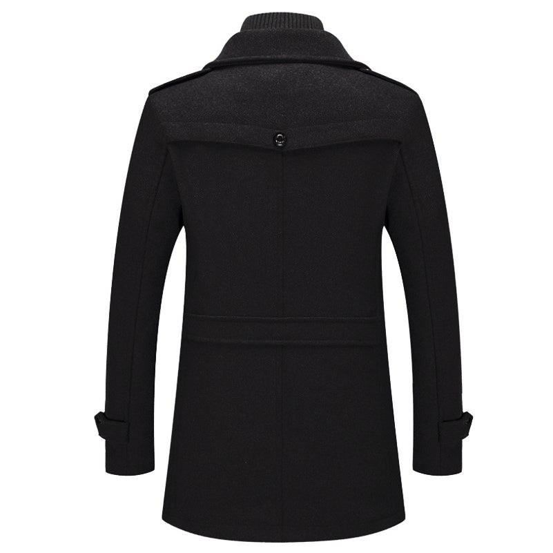 Men's Business Wool Coat - Double Collar Mid-Length