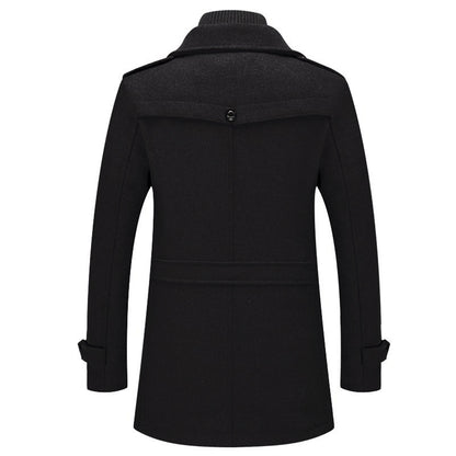 Men's Business Wool Coat - Double Collar Mid-Length