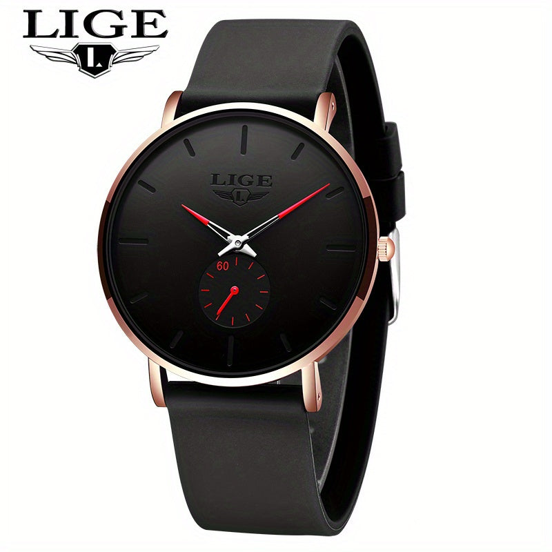 LIGE Minimalist Watch - Ultra-Thin Silicone Strap Unisex