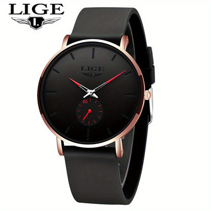 LIGE Minimalist Watch - Ultra-Thin Silicone Strap Unisex