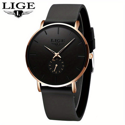 LIGE Minimalist Watch - Ultra-Thin Silicone Strap Unisex
