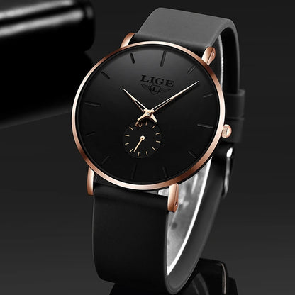 LIGE Minimalist Watch - Ultra-Thin Silicone Strap Unisex