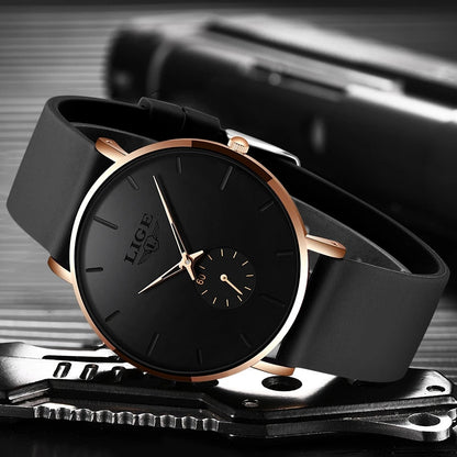 LIGE Minimalist Watch - Ultra-Thin Silicone Strap Unisex