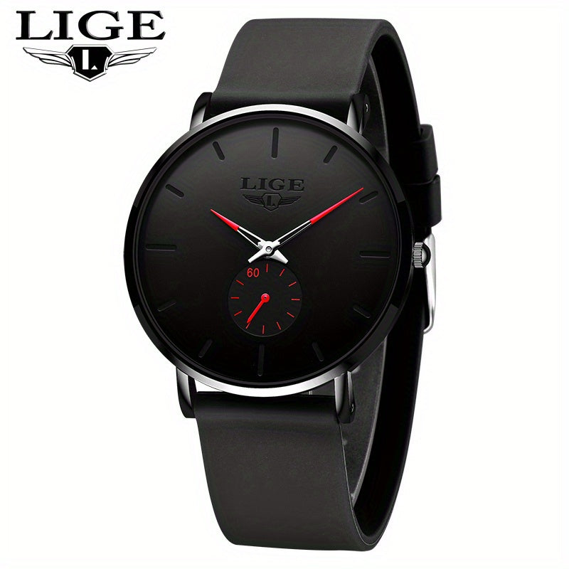 LIGE Minimalist Watch - Ultra-Thin Silicone Strap Unisex