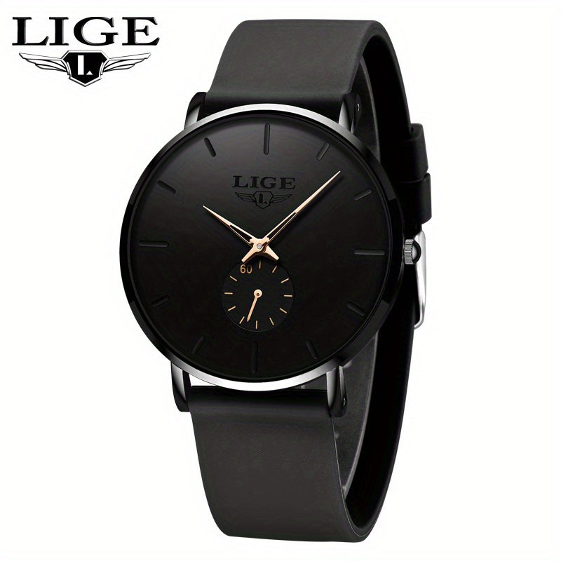LIGE Minimalist Watch - Ultra-Thin Silicone Strap Unisex