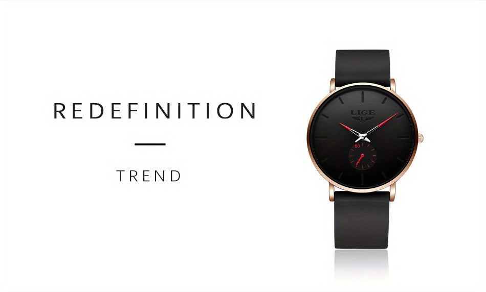 LIGE Minimalist Watch - Ultra-Thin Silicone Strap Unisex