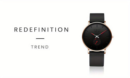 LIGE Minimalist Watch - Ultra-Thin Silicone Strap Unisex