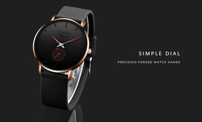 LIGE Minimalist Watch - Ultra-Thin Silicone Strap Unisex