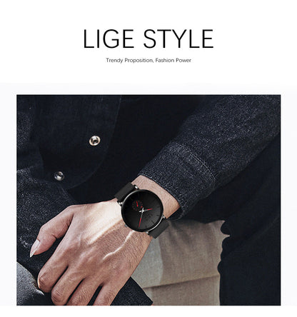 LIGE Minimalist Watch - Ultra-Thin Silicone Strap Unisex