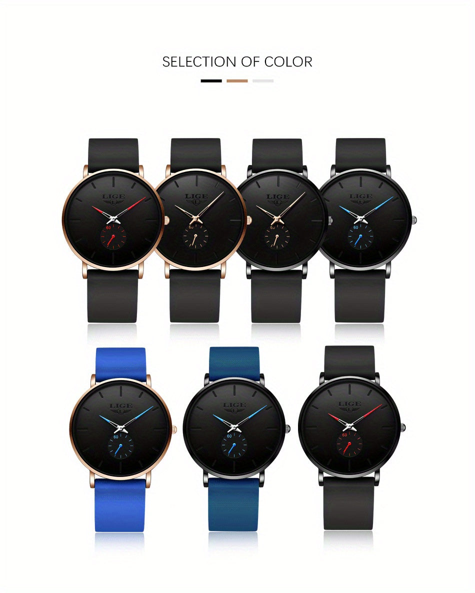 LIGE Minimalist Watch - Ultra-Thin Silicone Strap Unisex