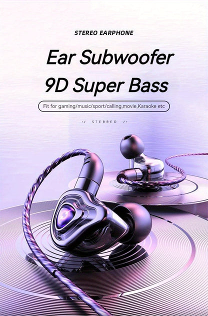 9D Super Bass Wired Earphones - HD Mic & Noise-Canceling 3.5mm