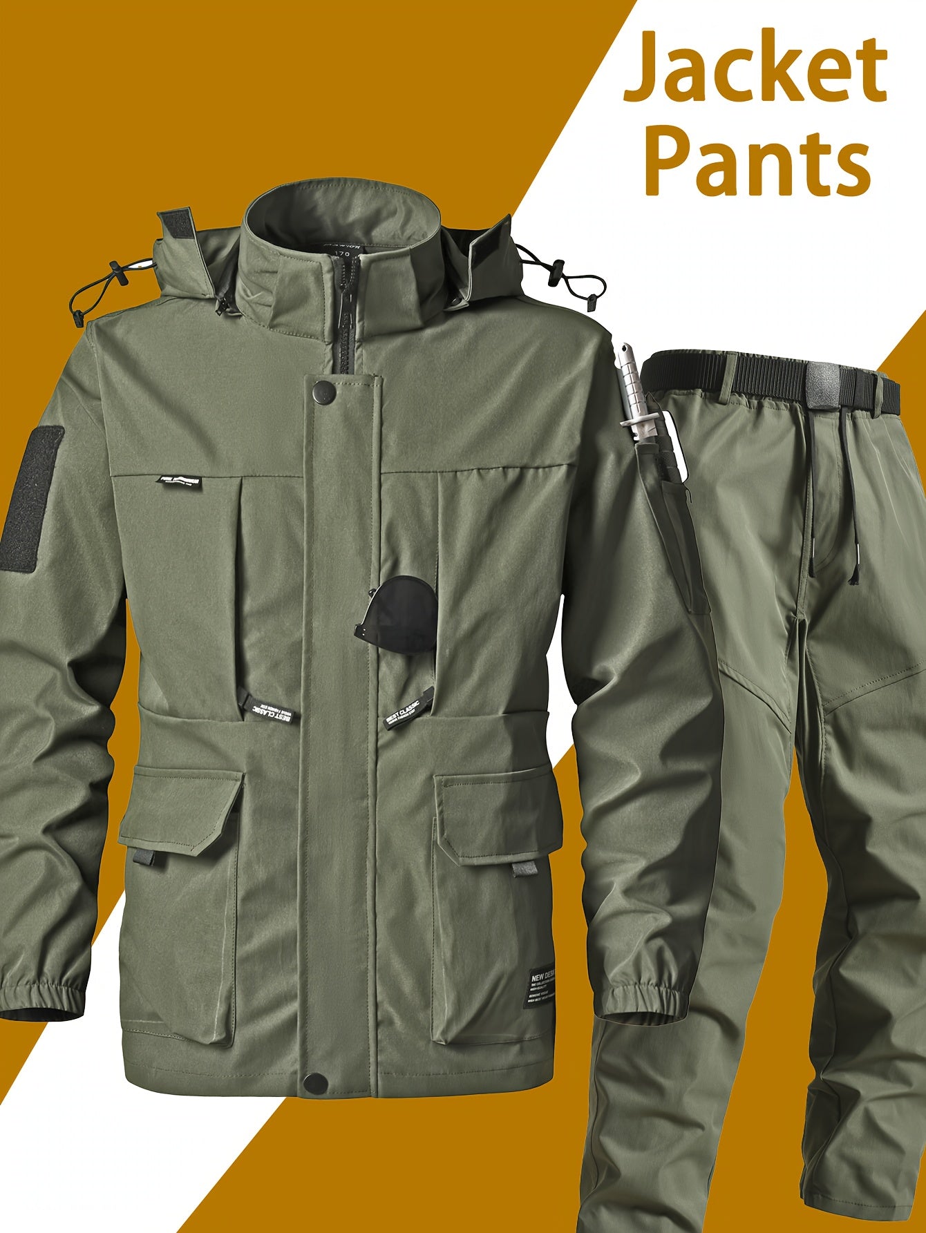 Men's Workwear Set - Hooded Multi-Pocket Jacket & Pants