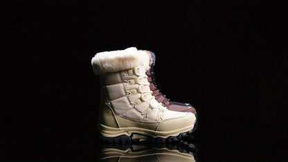 Women's Winter Boots - Light Beige Fleece-Lined Faux Fur Trim
