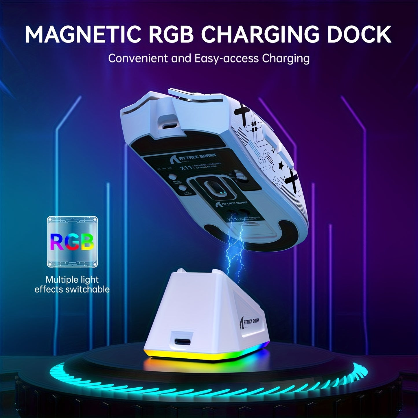 ATTACK SHARK X11 Gaming Mouse - Magnetic Charging Dock Multi-Platform