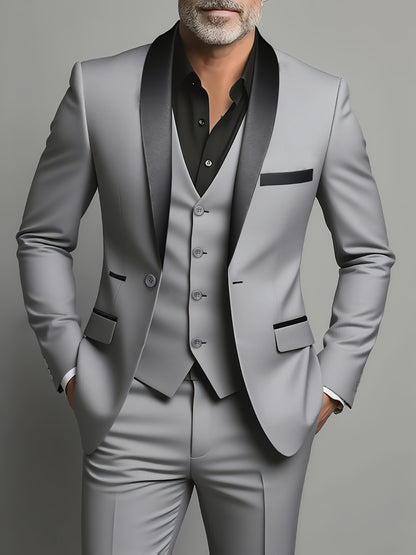 Men's 3pcs Suit Set - Blazer Vest Pants Elegant