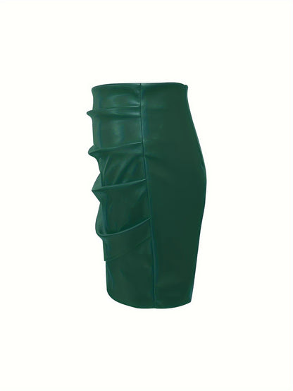 Women's Elegant PU Leather Skirt - Solid Color Half Skirt