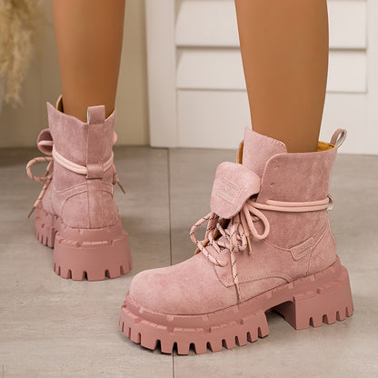 Women's Red Retro Chunky Platform Boots - Maroon Ankle