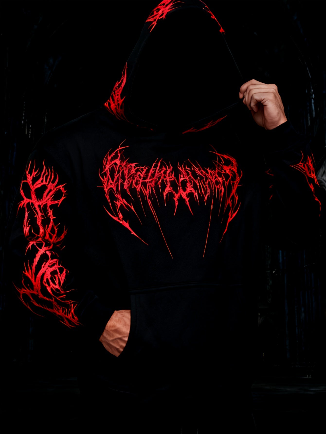 Men's Gothic Skull Print Zip Hoodie - Loose Fit with Pockets