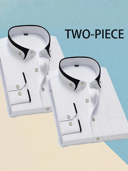 1+1 Men's Double Lapel Long Sleeve Shirt - Fashion Business Casual