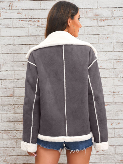 Women's Winter Jacket - Pink & White Collar with Pockets