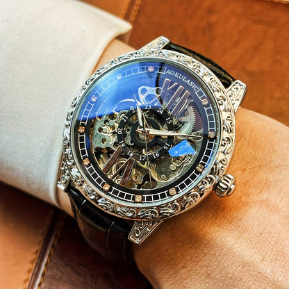AOKULASIC Men's Luxury Tourbillon Skeleton Automatic Watch