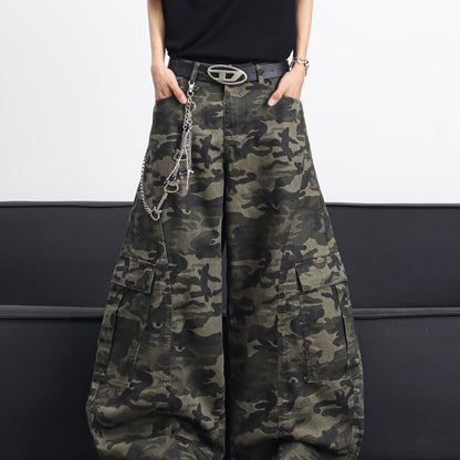 Men's American High Multi-Pocket Jeans - Camo Wide-Leg
