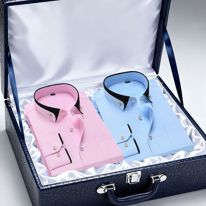 Men's Casual Business Shirt 1+1pc - Lapel Chest Pocket