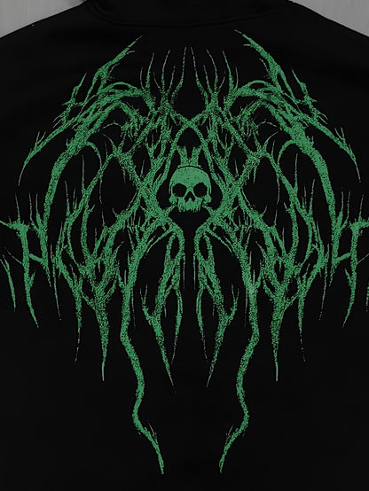 Men's Gothic Skull Print Zip Hoodie - Loose Fit with Pockets