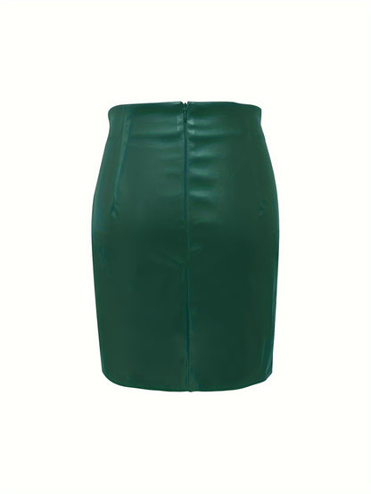 Women's Elegant PU Leather Skirt - Solid Color Half Skirt