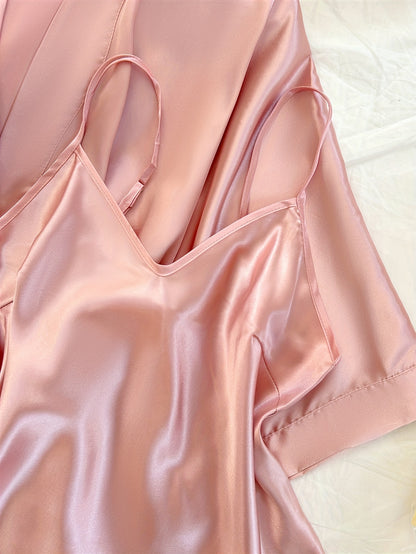 Women's All-Season V-Neck Pajama Set - Tie Waist Drawstring