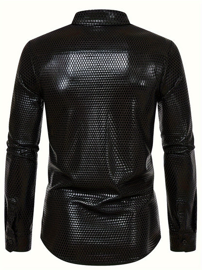 Men's 70s Disco Outfit - Diamond Foil Print Button-Up Shirt