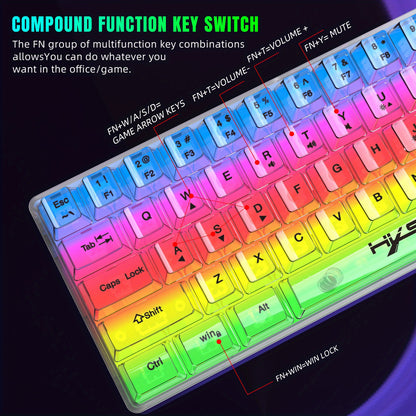 HXSJ 61-Key Gaming Keyboard - Full Transparent RGB Backlit USB-C