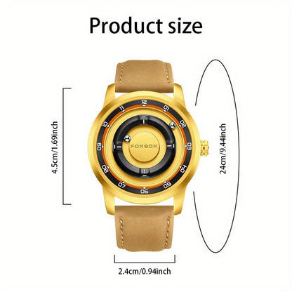 FOXBOX Men’s Fashion Watch – Unique Dial, Leather Strap, Quartz & Waterproof