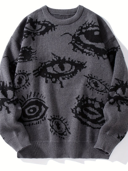 Men's Casual Streetwear Geometric Eye Pattern Knit Sweater