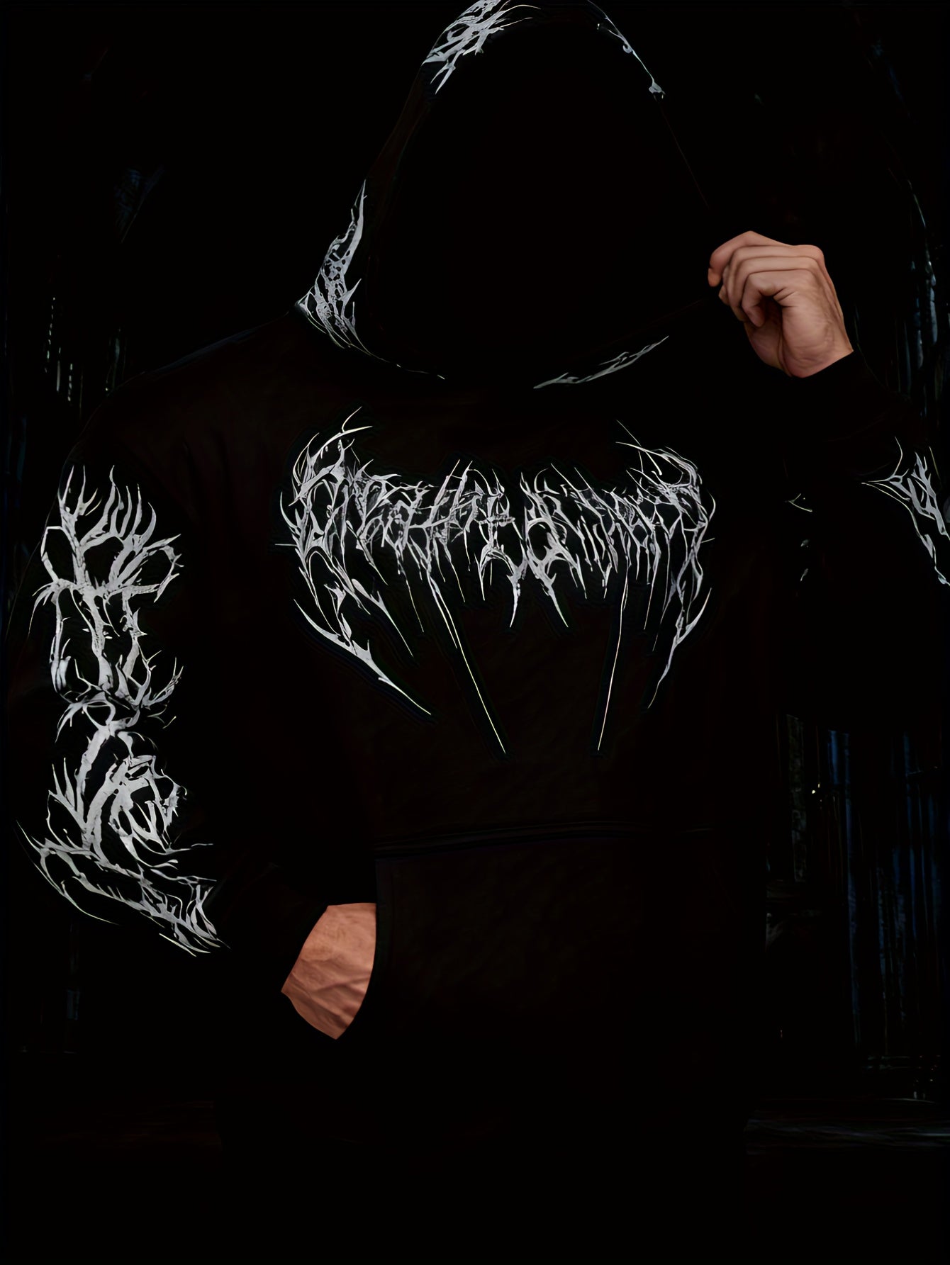 Men's Gothic Skull Print Zip Hoodie - Loose Fit with Pockets