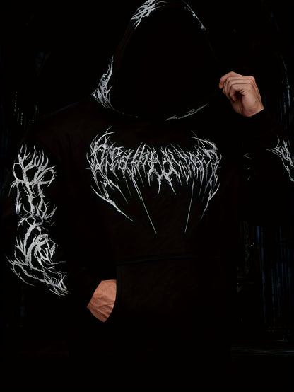 Men's Gothic Skull Print Zip Hoodie - Loose Fit with Pockets