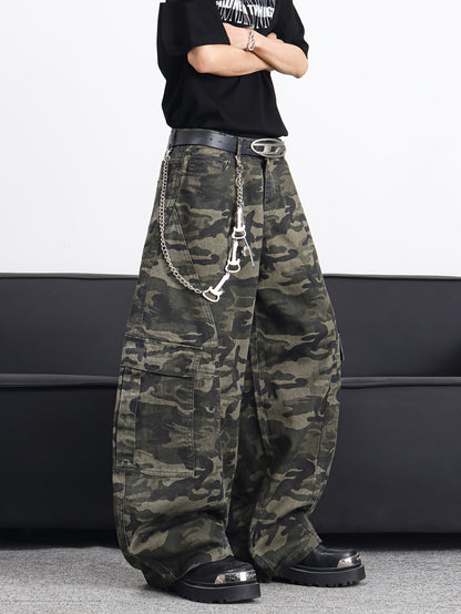 Men's American High Multi-Pocket Jeans - Camo Wide-Leg