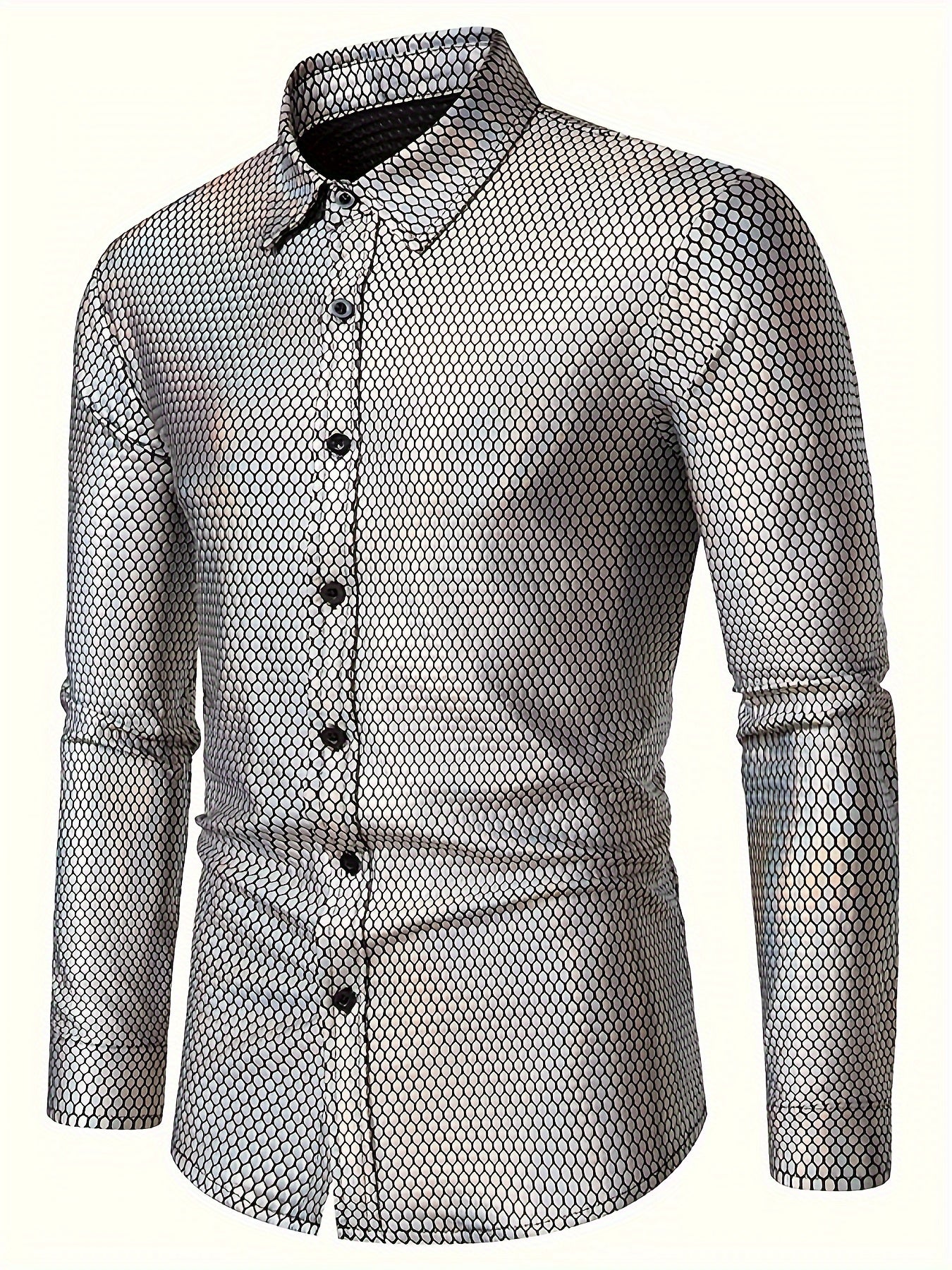 Men's 70s Disco Outfit - Diamond Foil Print Button-Up Shirt