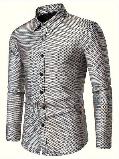 Men's 70s Disco Outfit - Diamond Foil Print Button-Up Shirt