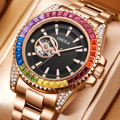 ONOLA Men's Stainless Steel Mechanical Watch - Luminous Hollow Tourbillon