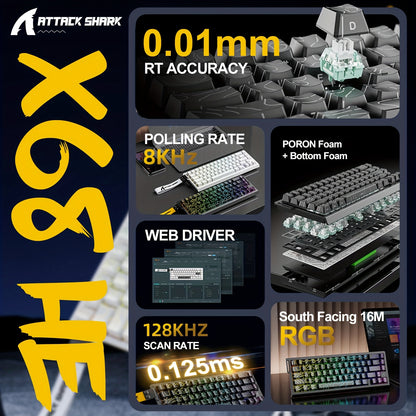 ATTACK SHARK X68 HE Mechanical Gaming Keyboard - 60% TKL Rapid Trigger