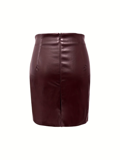 Women's Elegant PU Leather Skirt - Solid Color Half Skirt