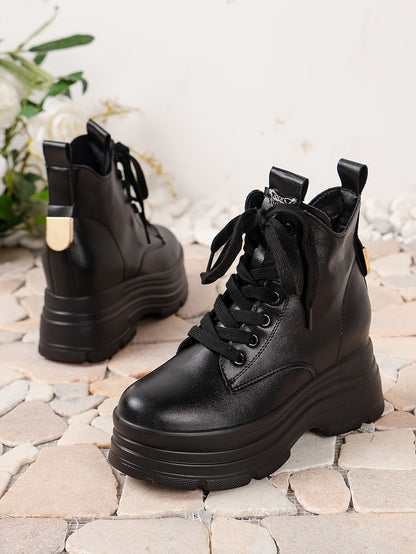 Women's Chunky Platform Ankle Boots - Fleece-Lined Black British