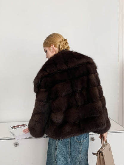 Women's Elegant Faux Fur Coat - Fluffy Design
