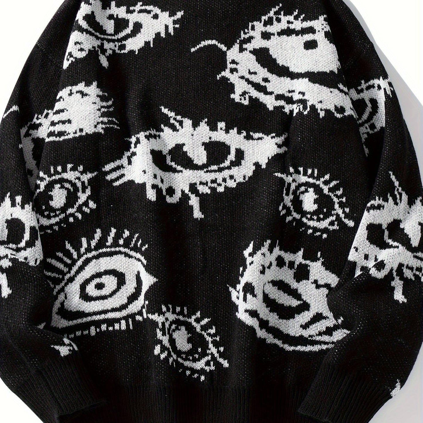 Men's Casual Streetwear Geometric Eye Pattern Knit Sweater