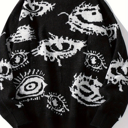 Men's Casual Streetwear Geometric Eye Pattern Knit Sweater