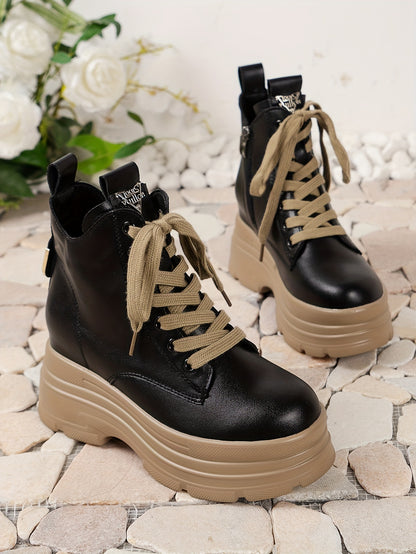 Women's Chunky Platform Ankle Boots - Fleece-Lined Black British