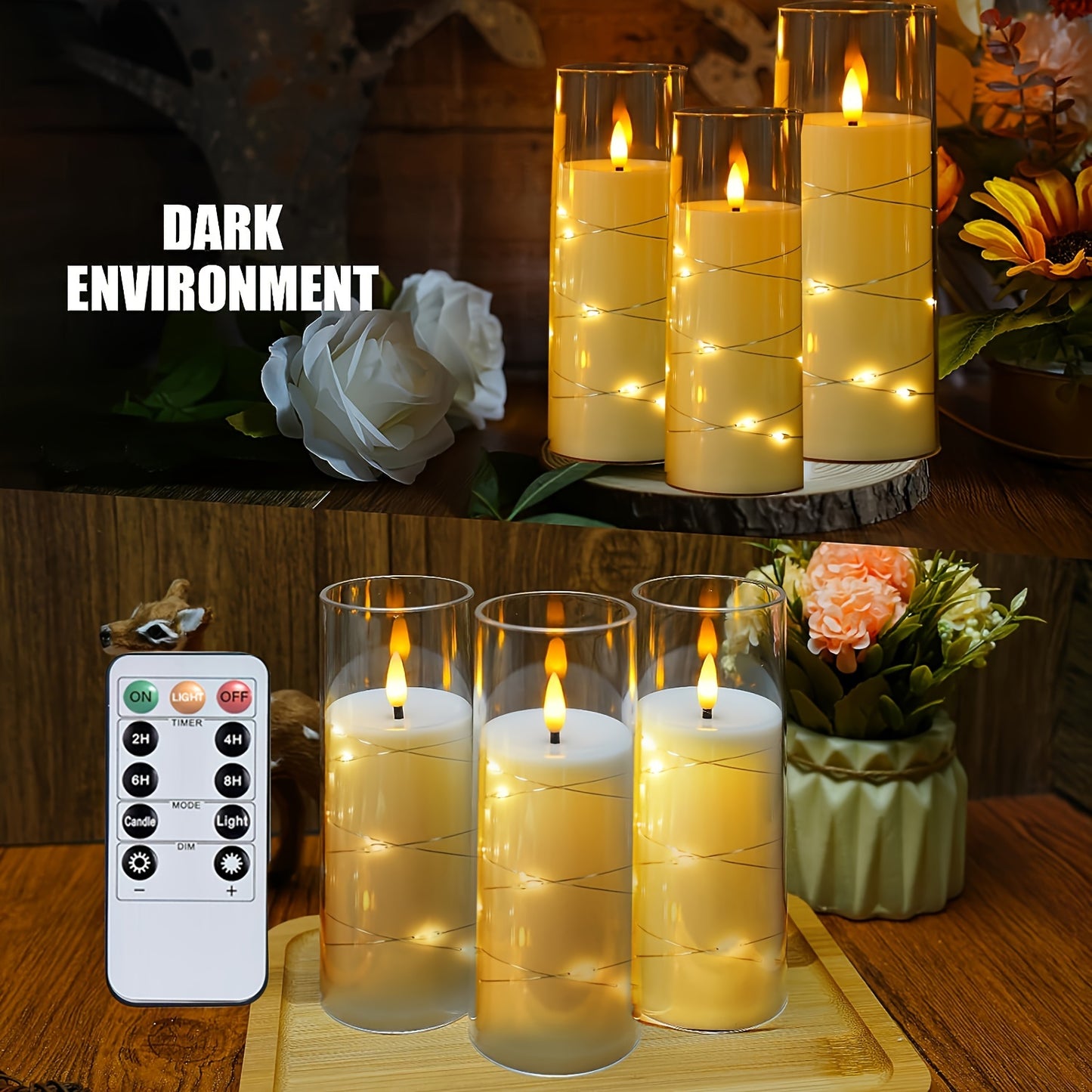 3pcs Flickering Flameless LED Candles – 3D Wick, Remote & Timer