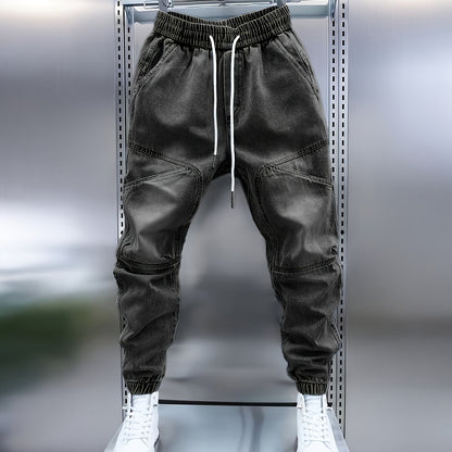 Men'S Four-Season Patchwork Cuffed Casual Jeans in Light Blue.